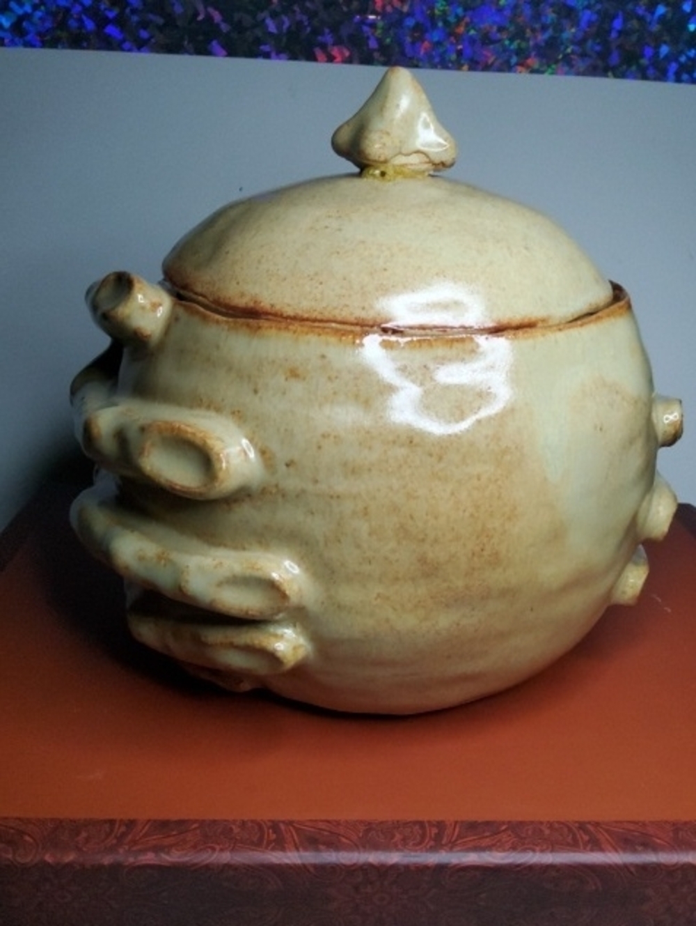 Vintage Handcrafted Pottery Lidded Bowl.